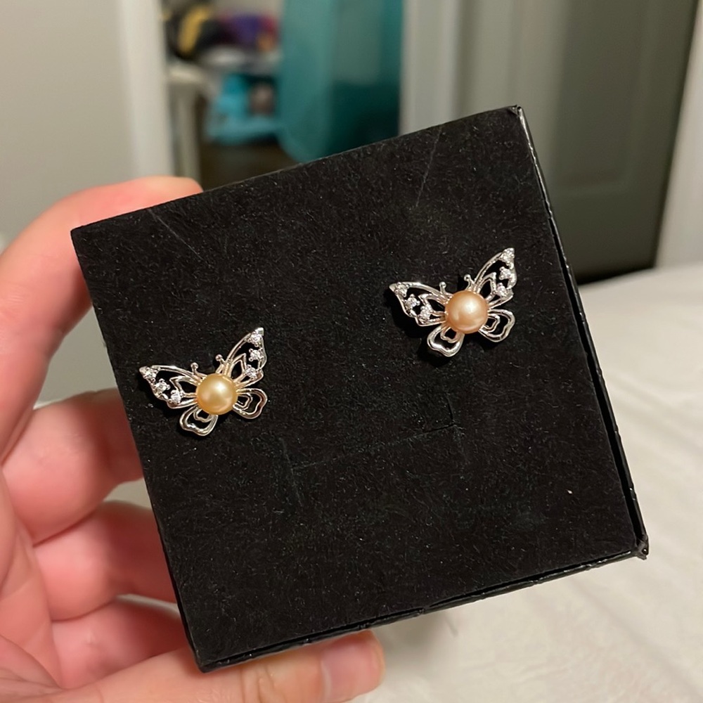 Handcrafted Freshwater Pearl Butterfly Earrings
